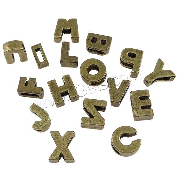 Brass Slide Charm, Letter, plated, different styles for choice, more colors for choice, Hole:Approx 8x2mm, Sold By PC