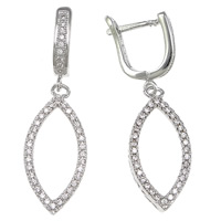Cubic Zirconia Micro Pave Sterling Silver Earring, 925 Sterling Silver, Horse Eye, plated, micro pave 82 pcs cubic zirconia 37mm 