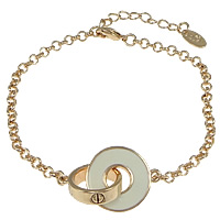 Enamel Brass Bracelets, with 1.5lnch extender chain, Donut, real gold plated, rolo chain Approx 7 Inch 