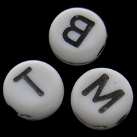 Acrylic Alphabet Beads, Flat Round, with letter pattern, white Approx 1mm, Approx 