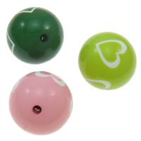 Solid Color Acrylic Beads, Round, with heart pattern Approx 2mm 