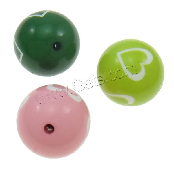 Perles acryliques nature, Acrylique, Rond, avec le motif de coeur & normes différentes pour le choix & couleur solide, plus de couleurs à choisir, Trou:Environ 2mm, 100PC/sac, Vendu par sac