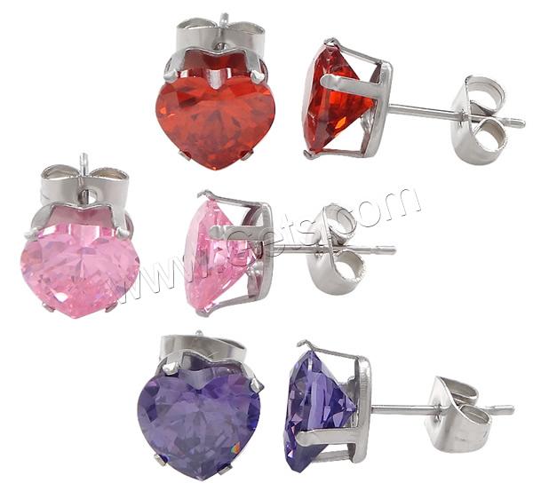 Stainless Steel Rhinestone Stud Earring, Heart, plated, different size for choice & with rhinestone, more colors for choice, Sold By Pair