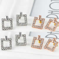 Zinc Alloy Rhinestone Stud Earring, stainless steel post pin, Square, plated, with rhinestone, mixed colors, nickel, lead & cadmium free 