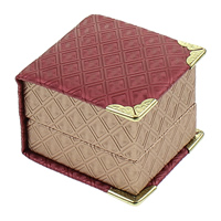 Leather Ring Box, Plastic, with PU Leather & Zinc Alloy, Rectangle, gold color plated, red, nickel, lead & cadmium free 