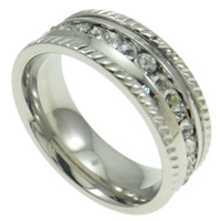Нержавеющая сталь Rhinestone палец кольцо, нержавеющая сталь, Кольцевая форма, со стразами & текстурированная, оригинальный цвет размер:9, продается PC