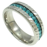 Нержавеющая сталь Rhinestone палец кольцо, нержавеющая сталь, Кольцевая форма, со стразами & текстурированная, оригинальный цвет размер:9, продается PC