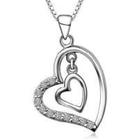 Sterling Silver Rhinestone Pendants, 925 Sterling Silver, Heart, platinum plated, with rhinestone Approx 3-8mm 