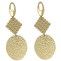 Stainless Steel Drop Earring, 304 Stainless Steel, gold color plated, for woman & hammered  78mm 