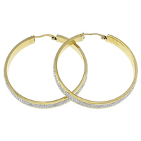 Stainless Steel Hoop Earring, 304 Stainless Steel, with Rhinestone Clay Pave, gold color plated, with 690 pcs rhinestone 