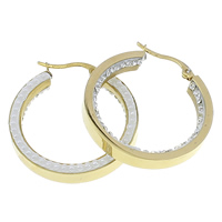 Stainless Steel Hoop Earring, 304 Stainless Steel, with Clay Pave & Rhinestone & Plastic Pearl, gold color plated, with 80 pcs rhinestone 