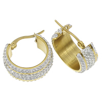 Stainless Steel Hoop Earring, 304 Stainless Steel, with Rhinestone Clay Pave, gold color plated, with 342 pcs rhinestone 
