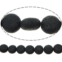 Natürliche Lava Perlen, flache Runde, verschiedene Größen vorhanden, Bohrung:ca. 0.8mm, Länge:15.5 ZollInch, verkauft von Strang