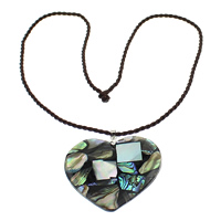 Abalone Shell Necklace, with Nylon Cord & Brass, Heart, platinum color plated 2mm Approx 18 Inch 