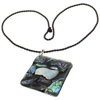 Abalone Shell Necklace, with Nylon Cord & Brass, Rhombus, platinum color plated 2mm Approx 17 Inch 