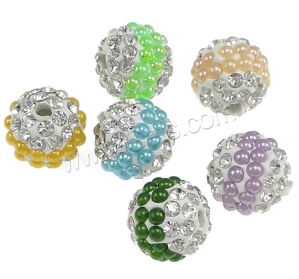 Rhinestone Clay Pave Beads, Round, with 34 pcs rhinestone & different size for choice & with glass pearl, more colors for choice, nickel, lead & cadmium free, Sold By PC