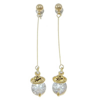 Cubic Zircon Brass Earring, with Cubic Zirconia, Flat Round, gold color plated, with rhinestone, nickel, lead & cadmium free 