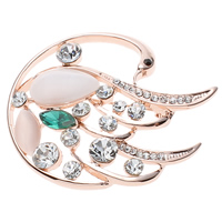 Cats Eye Brooch, Zinc Alloy, with Cats Eye & Crystal, Swan, rose gold color plated, faceted & with rhinestone, nickel, lead & cadmium free 