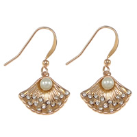 Cubic Zircon Brass Earring, Shell, plated, with glass pearl & with cubic zirconia nickel, lead & cadmium free, 28mm 