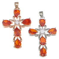 Cubic Zirconia Brass Pendants, Cross, plated, with cubic zirconia & faceted nickel, lead & cadmium free Approx 