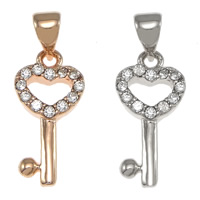 Cubic Zirconia Brass Pendants, Key, plated, with cubic zirconia nickel, lead & cadmium free Approx 