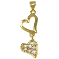 Cubic Zirconia Brass Pendants, Heart, plated, with cubic zirconia nickel, lead & cadmium free, 27mm  Approx 