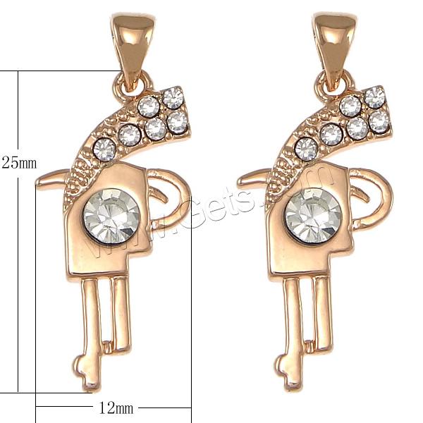Cubic Zirconia Brass Pendants, Gun, plated, with cubic zirconia, more colors for choice, nickel, lead & cadmium free, 12x25x4mm, Hole:Approx 3x4mm, Sold By PC