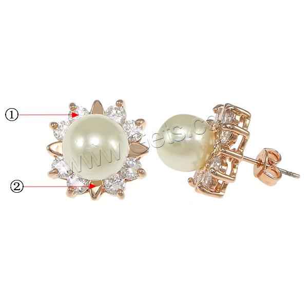 Cubic Zircon Brass Earring, Flat Round, plated, with glass pearl & with cubic zirconia, more colors for choice, nickel, lead & cadmium free, 15x15x23mm, Sold By Pair