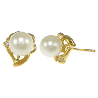 Cubic Zircon Brass Earring, plated, without earnut & with glass pearl & with cubic zirconia nickel, lead & cadmium free 0.8mm 