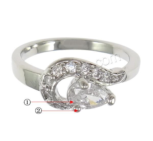 Circón cúbico anillo de dedo de latón, metal, chapado, con circonia cúbica, más colores para la opción, libre de níquel, plomo & cadmio, 8mm, tamaño:6, Vendido por UD