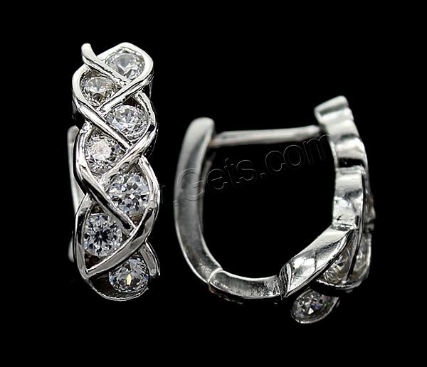 Brass Huggie Hoop Earring, plated, with cubic zirconia, more colors for choice, 6x18x15mm, Sold By Pair