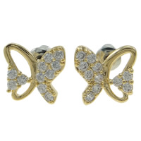 Cubic Zircon Brass Earring, Butterfly, gold color plated, with cubic zirconia, nickel, lead & cadmium free 