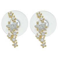 Cubic Zircon Brass Earring, with plastic earnut, Star, gold color plated, with cubic zirconia, nickel, lead & cadmium free 