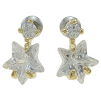 Cubic Zircon Brass Earring, with Cubic Zirconia, Star, gold color plated, faceted, nickel, lead & cadmium free 