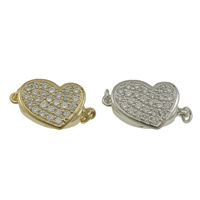 Brass Bayonet Clasp, Heart, plated, micro pave cubic zirconia nickel, lead & cadmium free Approx 2mm 