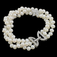 Cultured Freshwater Pearl Bracelets, brass foldover clasp, Potato, natural  & with cubic zirconia 5-6mm  Approx 7.5 Inch 