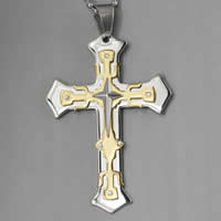 Stainless Steel Cross Pendants, plated, with rhinestone & two tone Approx 2-7mm 