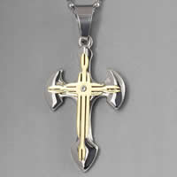 Stainless Steel Cross Pendants, plated, with rhinestone & two tone Approx 2-7mm 