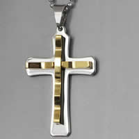 Stainless Steel Cross Pendants, plated, two tone Approx 2-7mm 