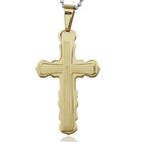 Stainless Steel Cross Pendants, gold color plated, with letter pattern Approx 2-7mm 