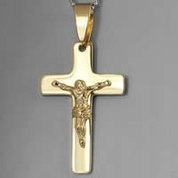 Нержавеющая сталь крест подвески, нержавеющая сталь, Инсус крест, плакирован золотом отверстие:Приблизительно 4-10mm, 30ПК/сумка, продается сумка