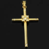 Stainless Steel Cross Pendants, gold color plated, with rhinestone Approx 2-7mm 