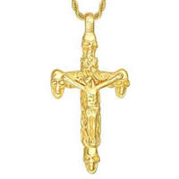 Colgantes de Cruces de acero inoxidable, Cruz del crucifijo, chapado en color dorado, 36x73mm, agujero:aproximado 2-7mm, 30PCs/Bolsa, Vendido por Bolsa