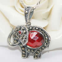 Thailand Sterling Silver Pendants, with Garnet, Elephant, January Birthstone & faceted & with rhinestone, red Approx 3-6mm 