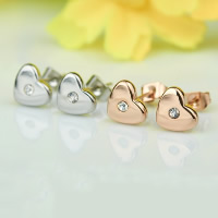 Titanium Steel Stud Earring, Heart, plated, with cubic zirconia 7mm 