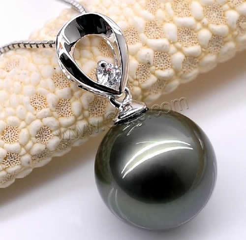 Tahitian Pearls Pendant, with Brass, Round, natural, different size for choice & with cubic zirconia, black, Hole:Approx 3-5mm, Sold By PC