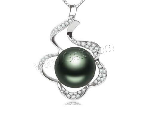 Tahitian Pearls Pendant, with 925 Sterling Silver, Flower, natural, different size for choice & with cubic zirconia, black, Hole:Approx 3-5mm, Sold By PC