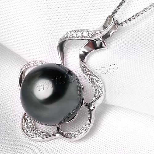 Tahitian Pearls Pendant, with 925 Sterling Silver, Flower, natural, different size for choice & with cubic zirconia, black, Hole:Approx 3-5mm, Sold By PC