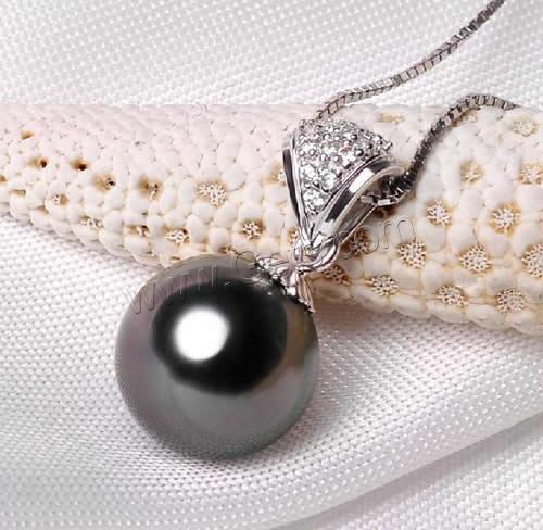 Perles de Tahiti Pendentif, avec laiton, Rond, naturel, normes différentes pour le choix & avec zircone cubique, noire, Trou:Environ 3-5mm, Vendu par PC
