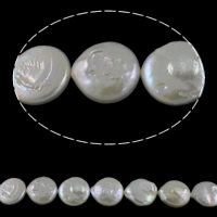 Бусины из искусственного пресноводного жемчуга в форме монеты, Пресноводные жемчуги, Плоская форма, натуральный, белый, 15-16mm, отверстие:Приблизительно 0.8mm, длина:Приблизительно 15.7 дюймовый, продается Strand